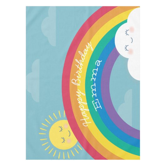 Rainbow Cloud en Sun Birthday Tablecloth Tafelkleed (Voorkant)