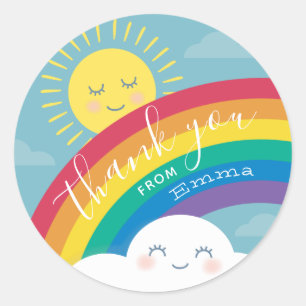 Rainbow Cloud en Sun Hartelijk dank voor de tovena Ronde Sticker