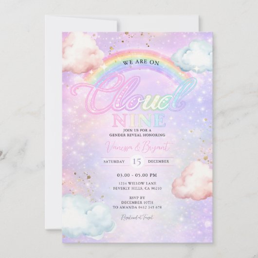 Rainbow Cloud Galaxy Glitter Geslacht Reveal Kaart (Voorkant)