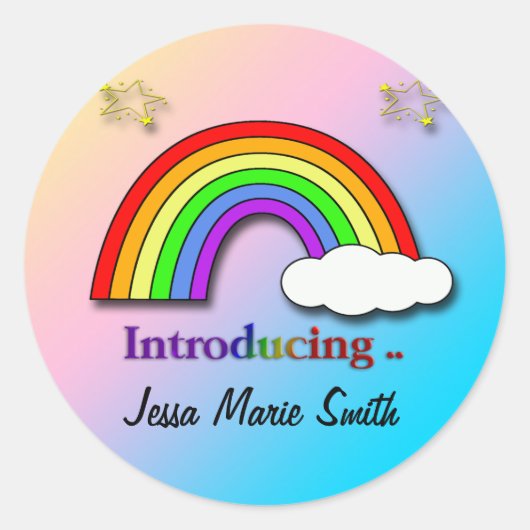 Rainbow Cloud Geboorte Aankondiging envelop seal Ronde Sticker (Voorkant)