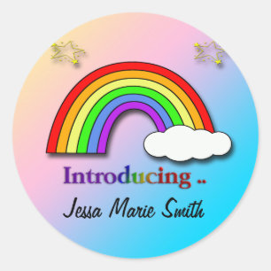 Rainbow Cloud Geboorte Aankondiging envelop seal Ronde Sticker