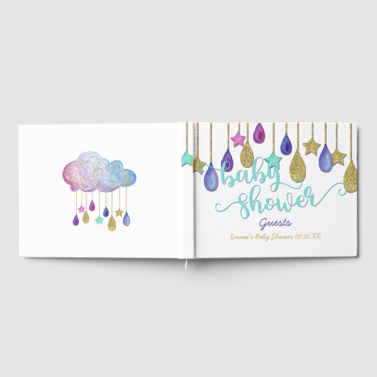 Rainbow Cloud Gold Glitter Baby shower Gastenboek (Volledig)