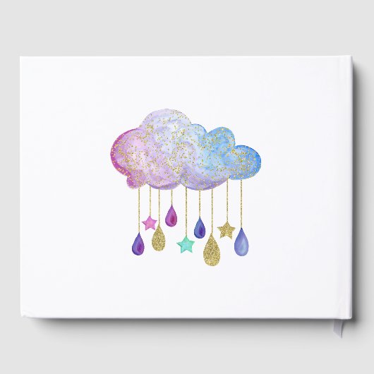 Rainbow Cloud Gold Glitter Baby shower Gastenboek (Achterkant)