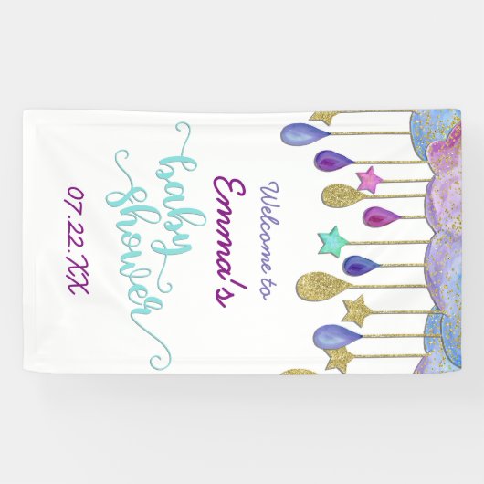 Rainbow Cloud Gold Glitter Baby shower Welkom Spandoek (Horizontaal)
