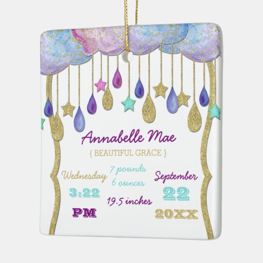 Rainbow Cloud Gold Glitter Baby Stats Keepsake Keramisch Ornament (Links)