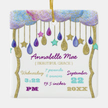 Rainbow Cloud Gold Glitter Baby Stats Keepsake