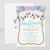 Rainbow Cloud Gold Glitter doopuitnodiging Kaart (Voorkant / Achterkant)