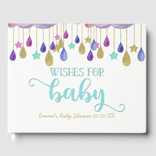 Rainbow Cloud Gold Glitter Wensen voor Baby shower Gastenboek (Voorkant)