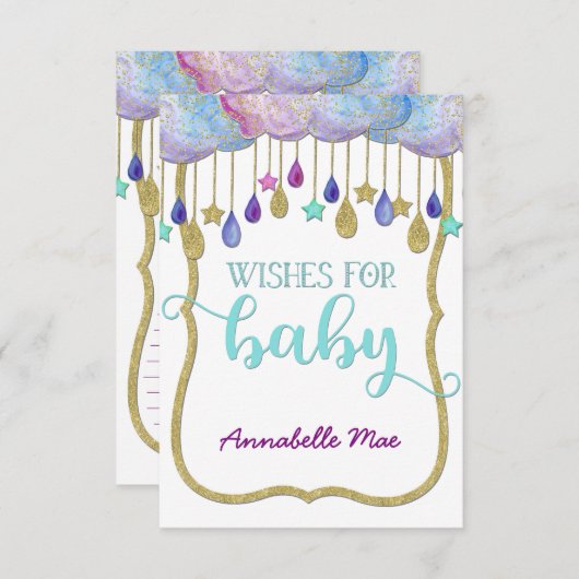 Rainbow Cloud Gold Glitter Wensen voor Baby shower Kaart (Voorkant / Achterkant)