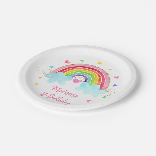 Rainbow Cloud Harten roze gouddag Papieren Bordje (Gekanteld)