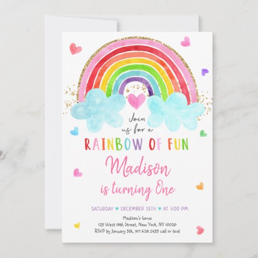 Rainbow Cloud Harten Waterverf Birthday Kaart (Voorkant)