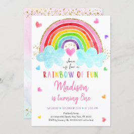 Rainbow Cloud Harten Waterverf Birthday Kaart