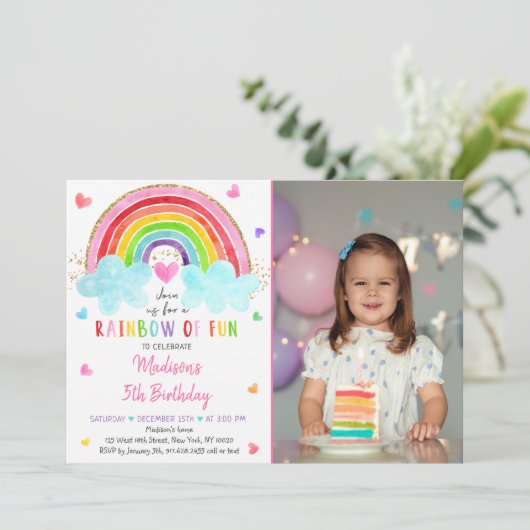 Rainbow Cloud Harten Waterverf Birthday Kaart (Staand voorkant)