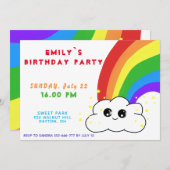 Rainbow Cloud Kawai Verjaardagsfeest Kaart (Voorkant / Achterkant)