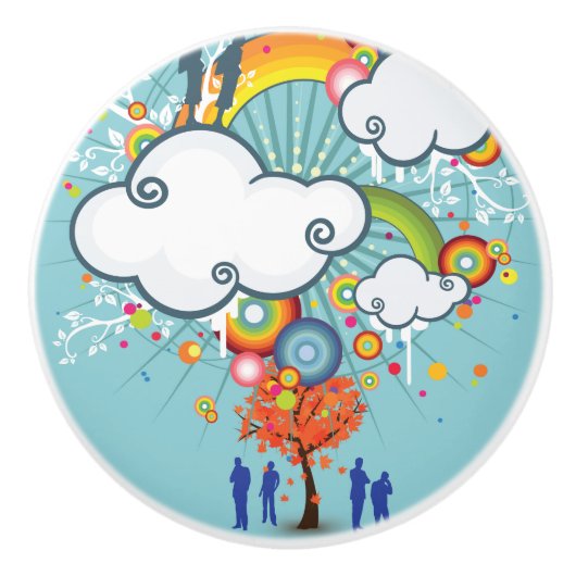 Rainbow Cloud People Ceramic Knob Keramische Knop (Voorkant)