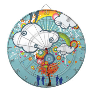 Rainbow Cloud People Metal Cage Dartboard Dartbord