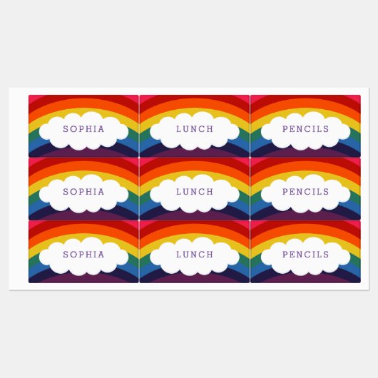 Rainbow Cloud Persoonlijke naam Labels (Vel)