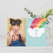 Rainbow Cloud Photo Kids Birthday Party Kaart (Staand voorkant)