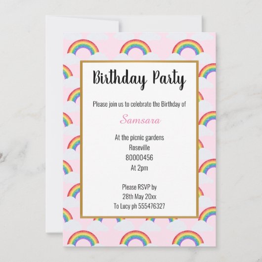 RAINBOW CLOUD PINK MULTIPLE DE Uitnodiging van de  (Voorkant)