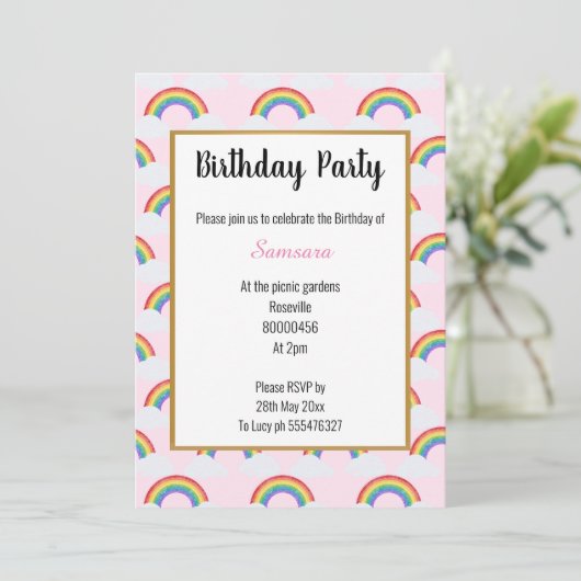 RAINBOW CLOUD PINK MULTIPLE DE Uitnodiging van de (Staand voorkant)