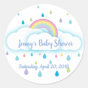 Rainbow Cloud Rainbow Baby shower De datum opslaan Ronde Sticker