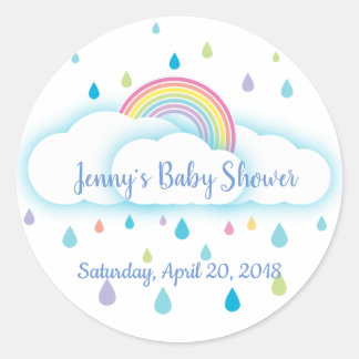Rainbow Cloud Rainbow Baby shower De datum opslaan Ronde Sticker