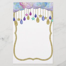 Rainbow Cloud Stars Dangling Gold Glitter Baby Briefpapier