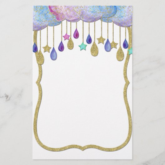 Rainbow Cloud Stars Dangling Gold Glitter Baby Briefpapier (Voorkant)