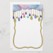 Rainbow Cloud Stars Dangling Gold Glitter Baby Briefpapier (Voorkant / Achterkant)