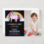 Rainbow Cloud Unicorn Birthday Invitations w foto Kaart (Voorkant / Achterkant)
