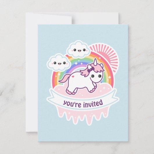 Rainbow Cloud Unicorn Birthday Party nodigt uit Kaart (Voorkant)