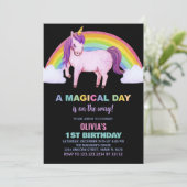 Rainbow Cloud Unicorn Birthday-uitnodigingen Kaart (Staand voorkant)