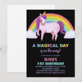 Rainbow Cloud Unicorn Birthday-uitnodigingen Kaart (Voorkant / Achterkant)