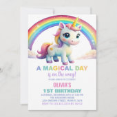 Rainbow Cloud Unicorn Birthday-uitnodigingen Kaart (Voorkant)