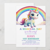 Rainbow Cloud Unicorn Birthday-uitnodigingen Kaart (Voorkant / Achterkant)