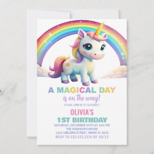 Rainbow Cloud Unicorn Birthday-uitnodigingen Kaart