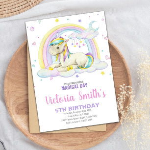 Rainbow Cloud Unicorn Birthday-uitnodigingen Kaart