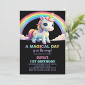 Rainbow Cloud Unicorn Birthday-uitnodigingen Kaart (Staand voorkant)