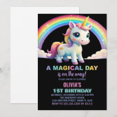 Rainbow Cloud Unicorn Birthday-uitnodigingen Kaart (Voorkant / Achterkant)