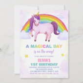 Rainbow Cloud Unicorn Birthday-uitnodigingen Kaart (Voorkant)