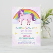 Rainbow Cloud Unicorn Birthday-uitnodigingen Kaart (Staand voorkant)