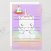 Rainbow Cloud Unicorn op Paars Briefpapier (Voorkant / Achterkant)