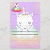 Rainbow Cloud Unicorn op Paars Briefpapier (Voorkant)