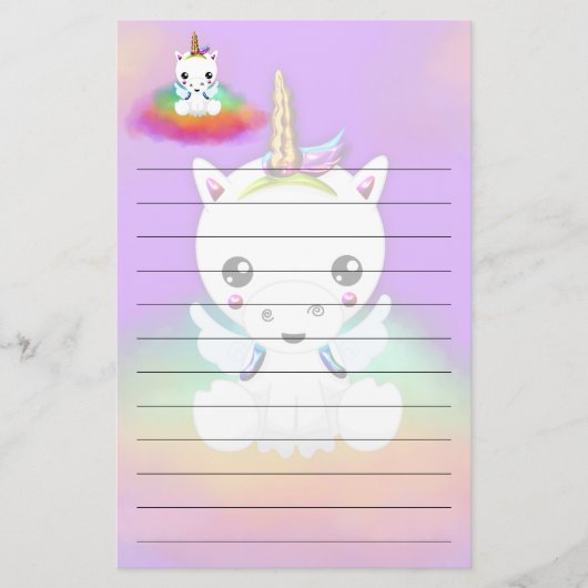 Rainbow Cloud Unicorn op Paars Briefpapier (Voorkant)