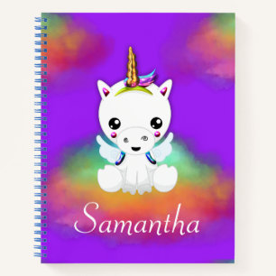 Rainbow Cloud Unicorn op Paars Notitieboek
