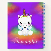 Rainbow Cloud Unicorn op Paars Notitieboek (Achterkant)