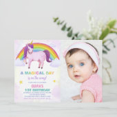 Rainbow Cloud Unicorn Verjaardag Uitnodigingen fot (Staand voorkant)