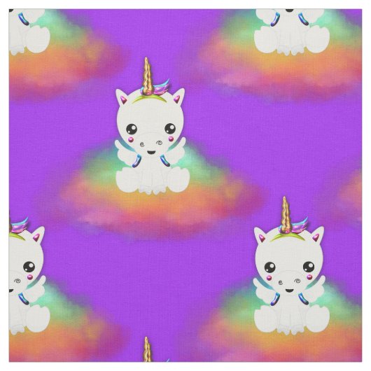 Rainbow Cloud Unicorns op Paars Stof (Swatch)