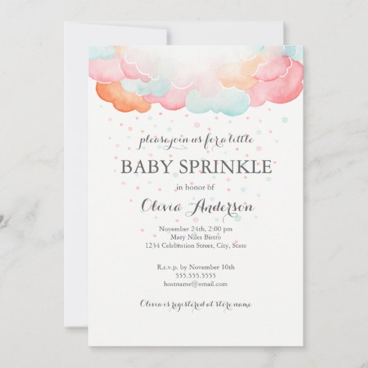 Rainbow Clouds Baby Sprinkle Invitation Kaart (Voorkant)