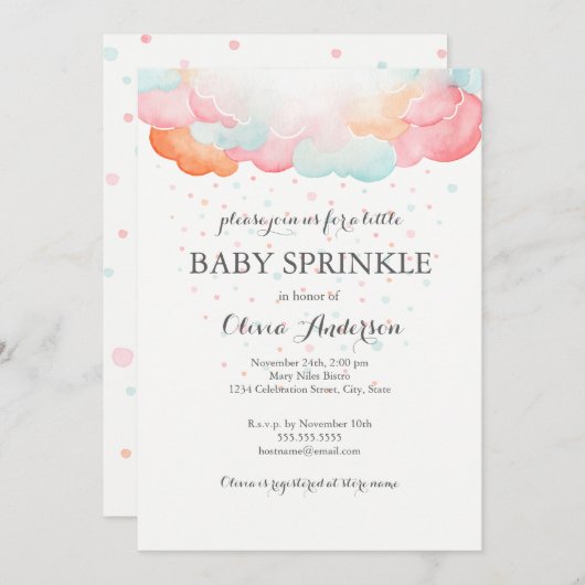 Rainbow Clouds Baby Sprinkle Invitation Kaart (Voorkant / Achterkant)